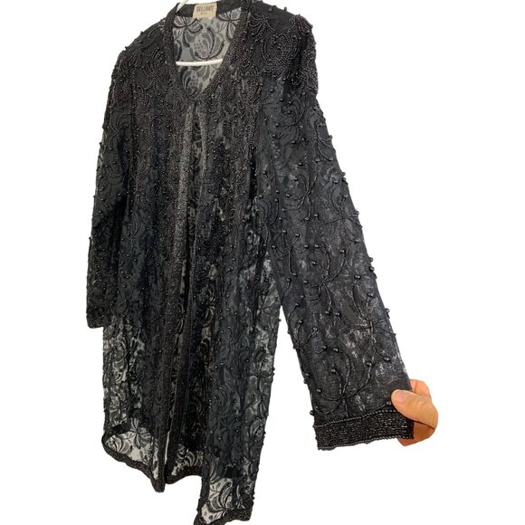 Rare VTG 90s Brilliante By J.A. Black Bead Lace Cardigan Jacket Mother of Bride - Picture 10 of 14